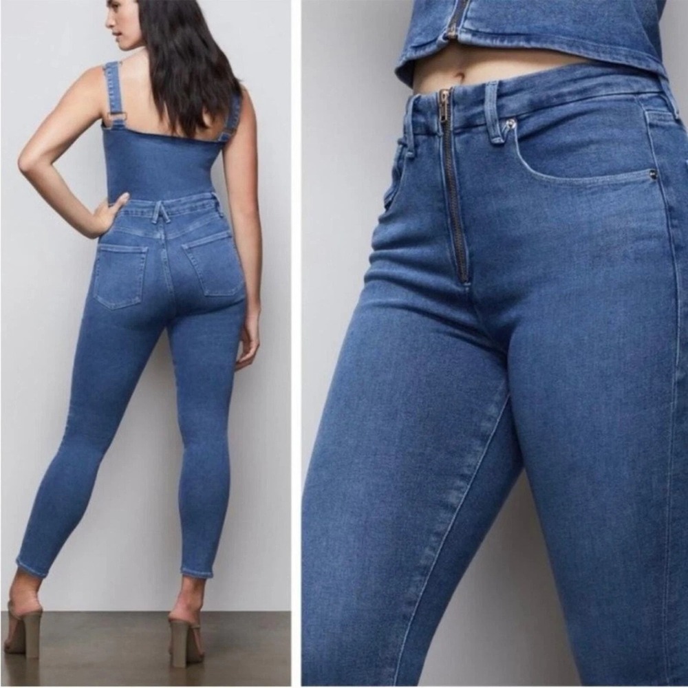 Good American Skinny Jeans Womens 6 Blue Exposed Zipper Stretchy Streetwear Edgy